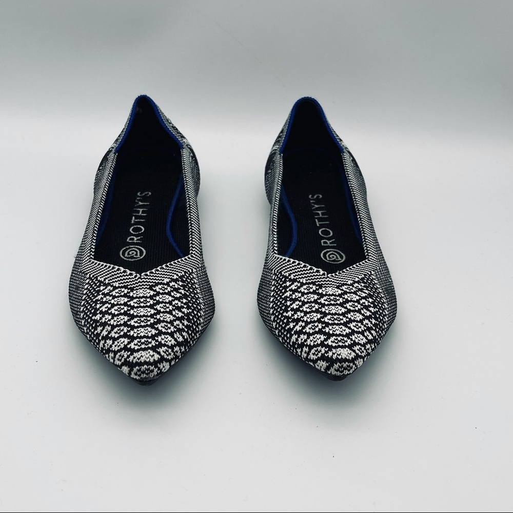 ROTHY’S The Point Pointed Flats Black White Python W7 Size 7 - Picture 7 of 12